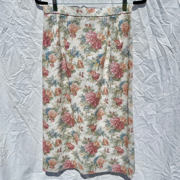 Vintage Floral Pattern Cotton Midi Length High Waisted Pencil Skirt - Picture 1 of 4